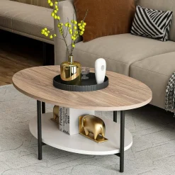 Tavolini Da Salotto > Dmora Tavolino soggiorno ovale quercia e bianco 90x60x36h cm - Subiaco Bianco, Marrone Quercia
