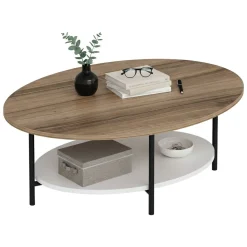 Tavolini Da Salotto > Dmora Tavolino soggiorno ovale quercia e bianco 90x60x36h cm - Subiaco Bianco, Marrone Quercia