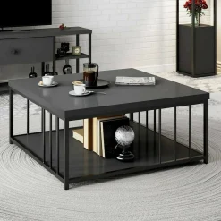 Tavolini Da Salotto|Salotto > Dmora Tavolino soggiorno quadrato bianco e nero 90x90x40h cm - Raiden Nero, Bianco