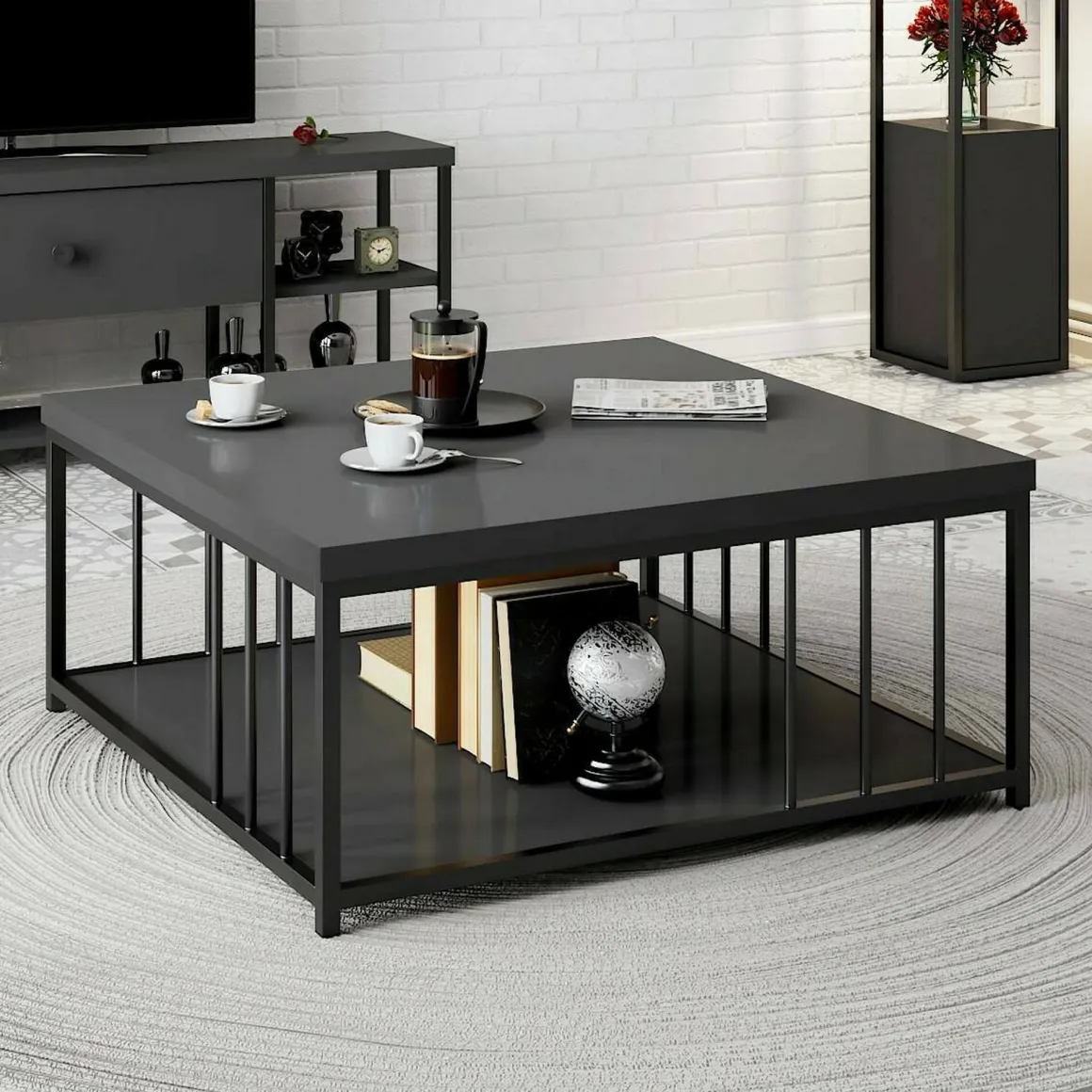 Tavolino soggiorno quadrato antracite e nero 90x90x40h cm - Raiden