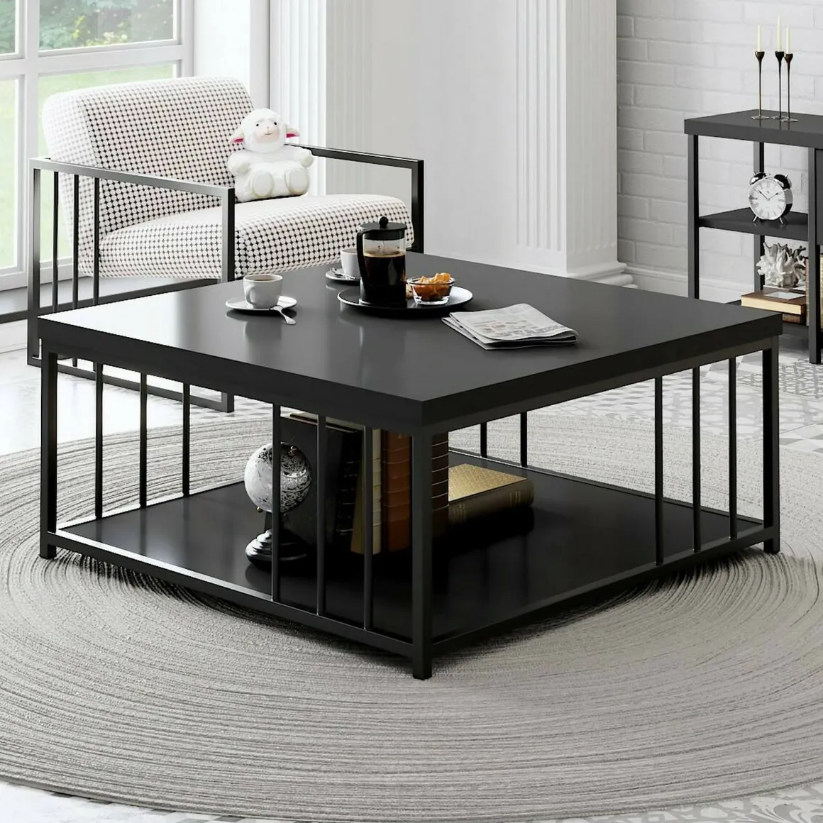Tavolino soggiorno quadrato antracite e nero 90x90x40h cm - Raiden