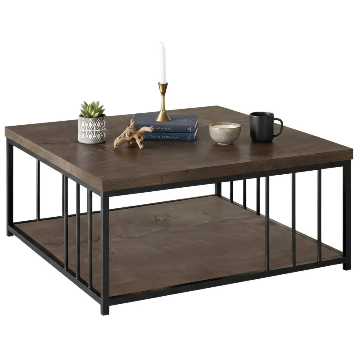 Tavolino soggiorno quadrato noce e nero 90x90x40h cm - Raiden