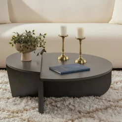 Tavolino soggiorno rettangolare angoli arrotondoti antracite 90x60x35h cm - Feyre