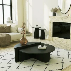 Tavolino soggiorno rettangolare angoli arrotondoti nero 90x90x35h cm - Azim