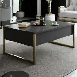 Tavolino soggiorno rettangolare antracite e oro 90x60x40h cm - Lavinia