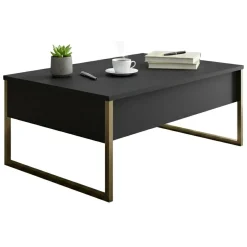 Tavolino soggiorno rettangolare antracite e oro 90x60x40h cm - Lavinia