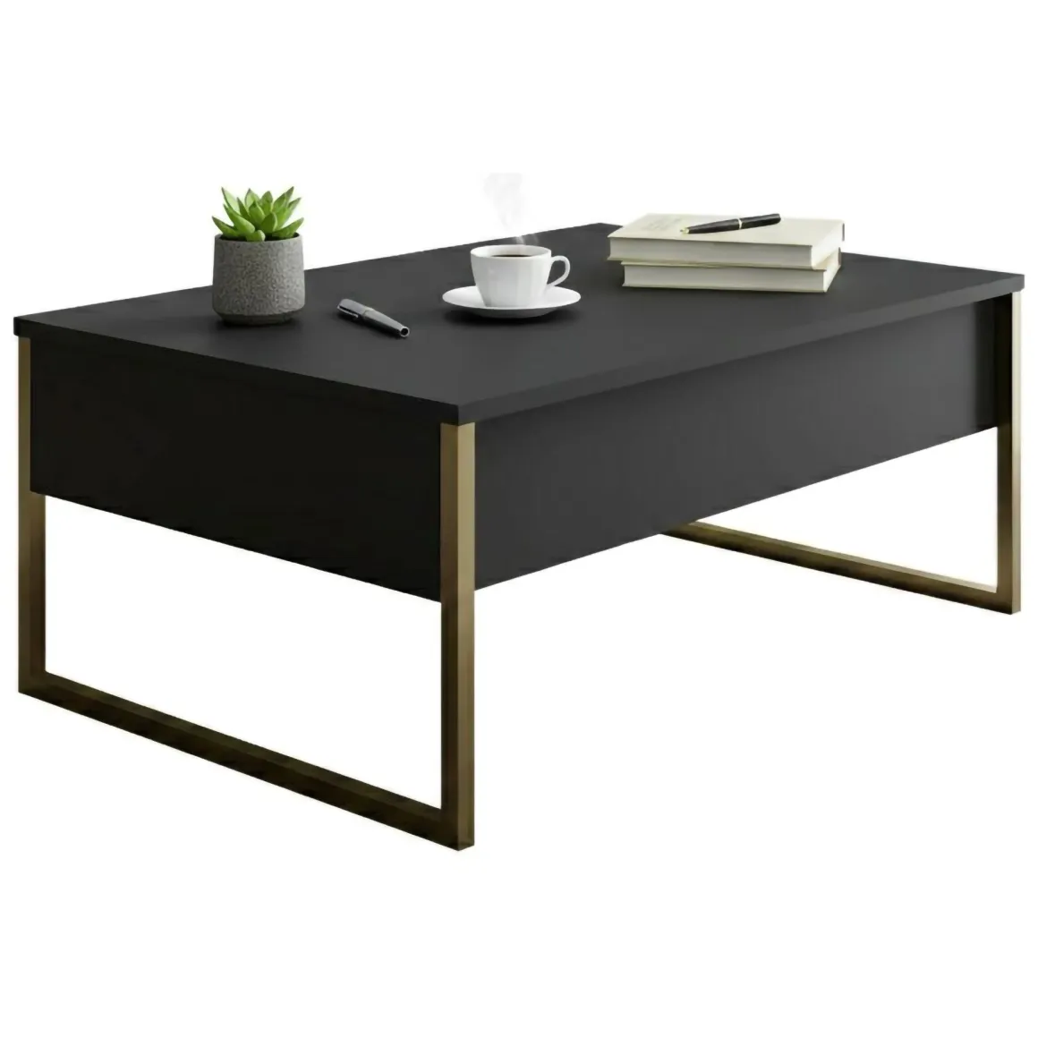 Tavolino soggiorno rettangolare antracite e oro 90x60x40h cm - Lavinia