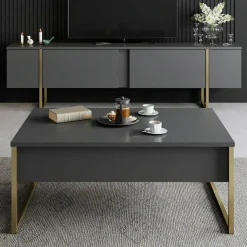 Tavolino soggiorno rettangolare antracite e oro 90x60x40h cm - Lavinia