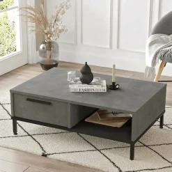 Tavolino soggiorno rettangolare argento e nero 90x60x31h cm con 1 cassetto - Busano