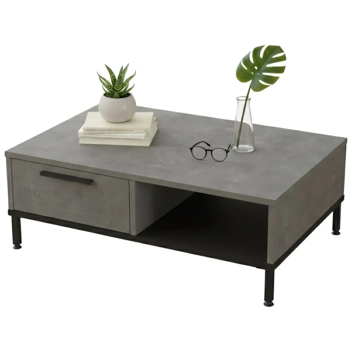 Tavolini Da Salotto > Dmora Tavolino soggiorno rettangolare beige e marmo 90x60x35h cm - Feyre Bianco, Beige Marmo