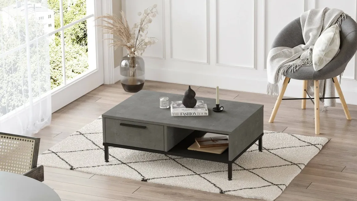 Tavolini Da Salotto > Dmora Tavolino soggiorno rettangolare beige e marmo 90x60x35h cm - Feyre Bianco, Beige Marmo