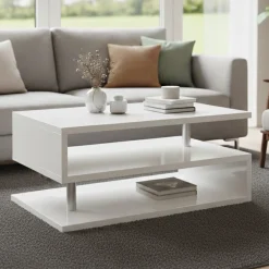 Tavolino soggiorno rettangolare bianco 90x55x41h cm - Natalia