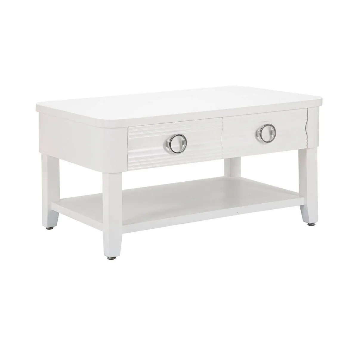 Tavolini Da Salotto > Dmora Tavolino soggiorno rettangolare 90x60x47h cm con 2 cassetti - Taylor Bianco