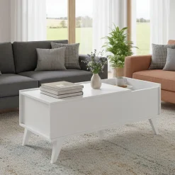 Tavolino soggiorno rettangolare bianco 99x60x41h cm piano elevabile - Alexius