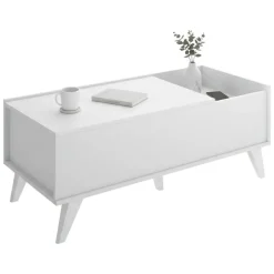 Tavolino soggiorno rettangolare bianco 99x60x41h cm piano elevabile - Alexius