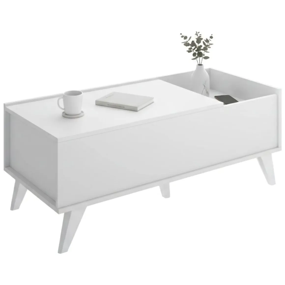 Tavolino soggiorno rettangolare bianco 99x60x41h cm piano elevabile - Alexius