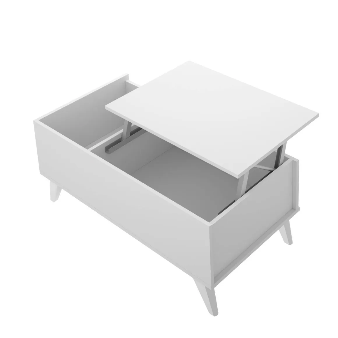 Tavolino soggiorno rettangolare bianco 99x60x41h cm piano elevabile - Alexius