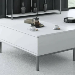 Tavolino soggiorno rettangolare bianco e argento 90x60x40h cm - Vespero