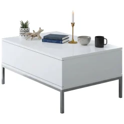 Tavolino soggiorno rettangolare bianco e argento 90x60x40h cm - Vespero