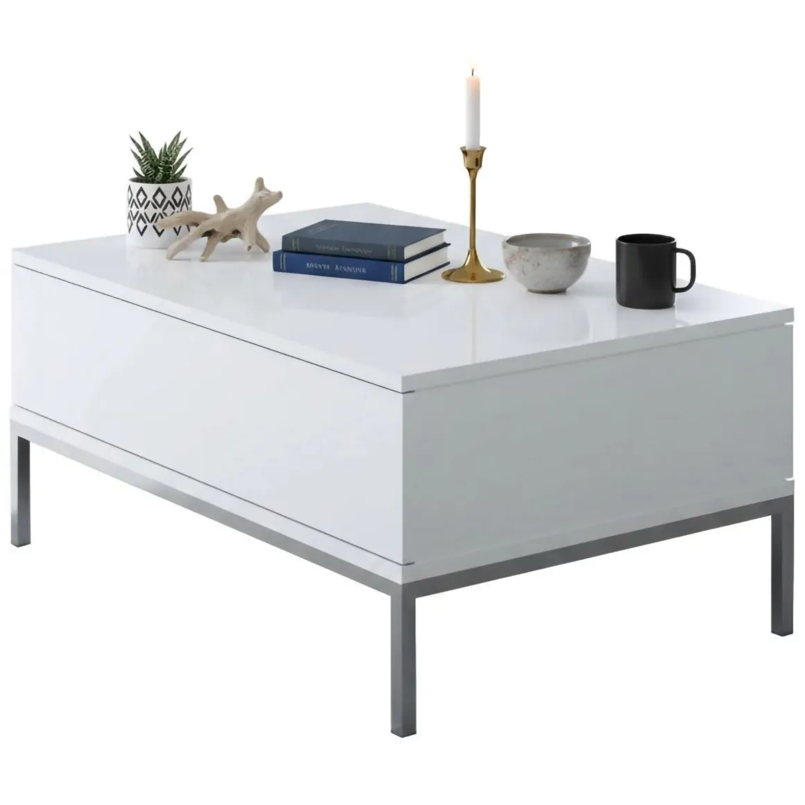 Tavolini Da Salotto > Dmora Tavolino soggiorno rettangolare bianco e grigio 120x51x101h cm - Pontebba Grigio, Bianco