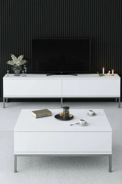 Tavolini Da Salotto > Dmora Tavolino soggiorno rettangolare bianco e grigio 120x51x101h cm - Pontebba Grigio, Bianco