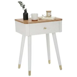 Tavolino soggiorno rettangolare bianco e marrone 45x32x62h cm con 1 cassetto - Fridal