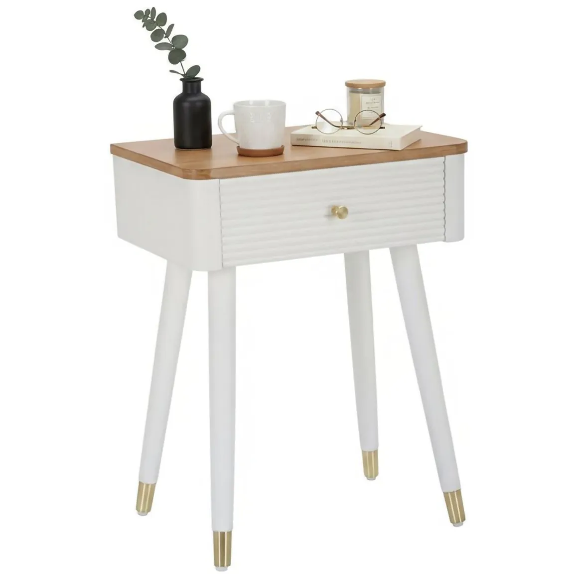Tavolini Da Salotto > Dmora Tavolino soggiorno rettangolare bianco e nero 101x48x50h cm con 1 cassetto - Maximilien Nero, Bianco
