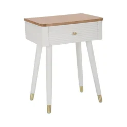 Tavolino soggiorno rettangolare bianco e marrone 45x32x62h cm con 1 cassetto - Fridal