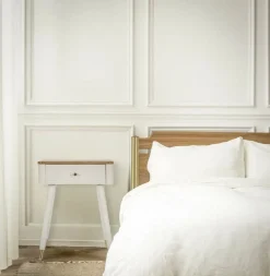 Tavolino soggiorno rettangolare bianco e marrone 45x32x62h cm con 1 cassetto - Fridal