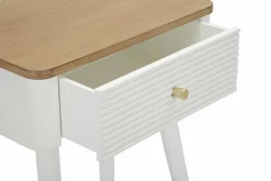 Tavolino soggiorno rettangolare bianco e marrone 45x32x62h cm con 1 cassetto - Fridal