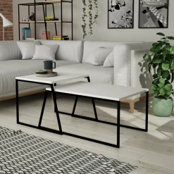 Tavolino soggiorno rettangolare bianco e nero 88x50x38h cm - Tavo