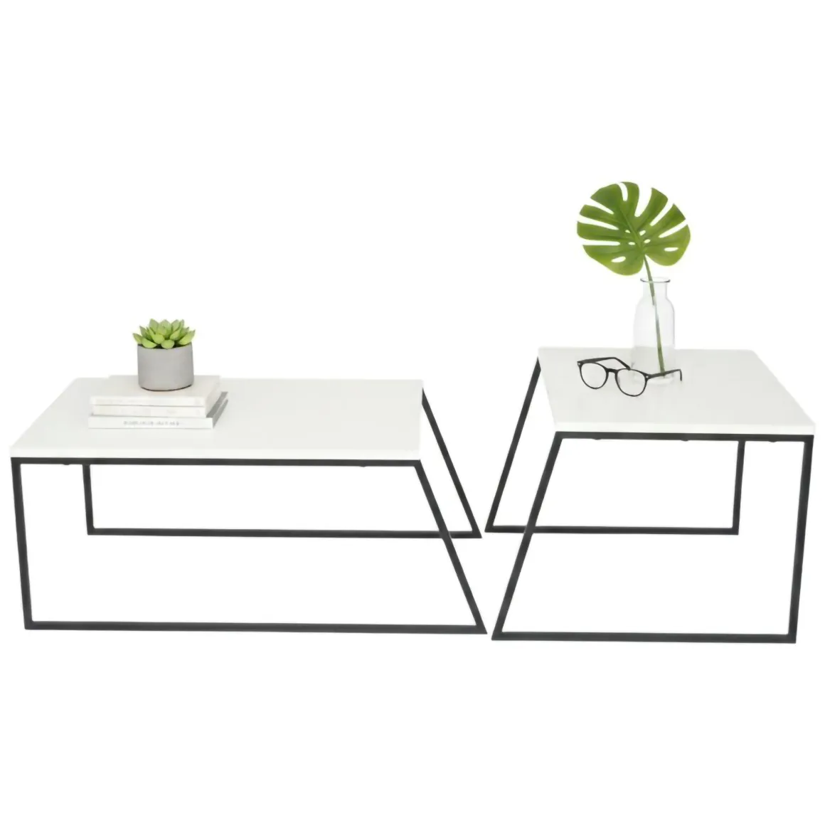 Tavolino soggiorno rettangolare bianco e nero 88x50x38h cm - Tavo