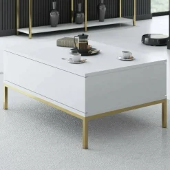 Tavolino soggiorno rettangolare bianco e oro 90x60x40h cm - Vespero