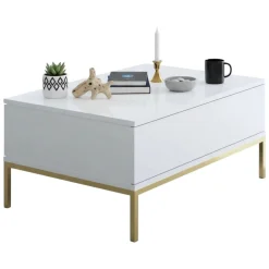 Tavolino soggiorno rettangolare bianco e oro 90x60x40h cm - Vespero