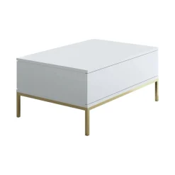 Tavolino soggiorno rettangolare bianco e oro 90x60x40h cm - Vespero