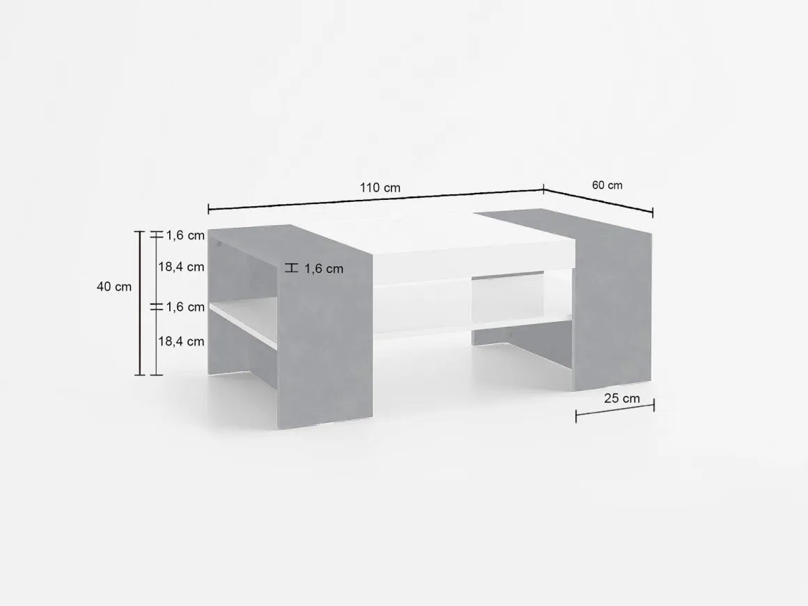 Tavolini Da Salotto|Salotto > Dmora Tavolino soggiorno rettangolare opaco 110x60x40h cm - Mercedes Bianco