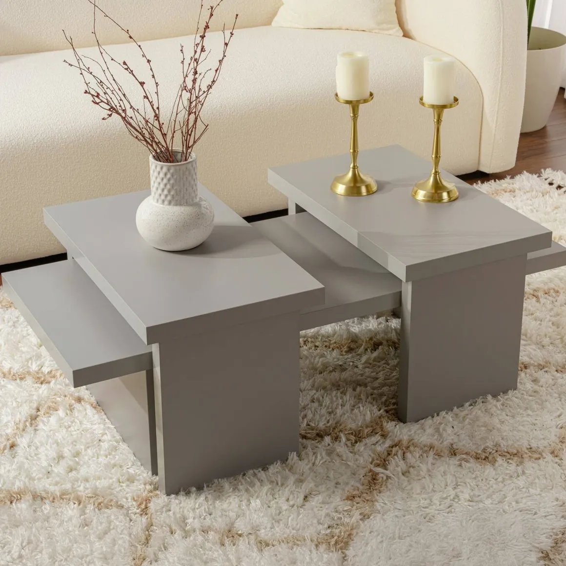 Tavolino soggiorno rettangolare grigio 110x45x41h cm - Amarantha