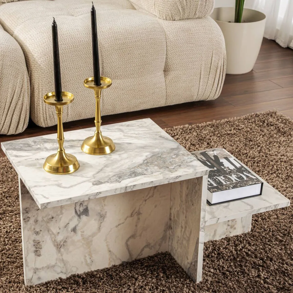 Tavolini Da Salotto > Dmora Tavolino soggiorno rettangolare marrone e antracite 90x60x40h cm - Apostolo Nero, Marrone Antracite