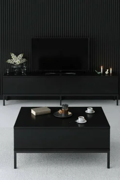 Tavolini Da Salotto|Salotto > Dmora Tavolino soggiorno rettangolare noce e antracite 105x34x60h cm - Mansuk Nero Antracite, Marrone Noce