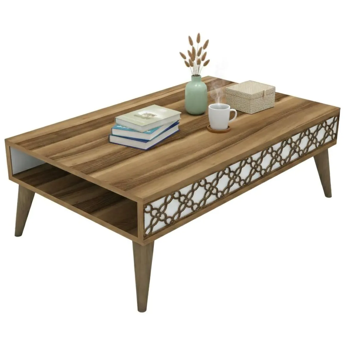 Tavolini Da Salotto > Dmora Tavolino soggiorno rettangolare noce e bianco 119x60x40h cm - Elain Bianco, Marrone Noce