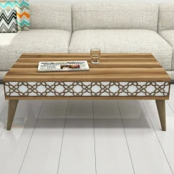 Tavolini Da Salotto > Dmora Tavolino soggiorno rettangolare noce e bianco 119x60x40h cm - Elain Bianco, Marrone Noce