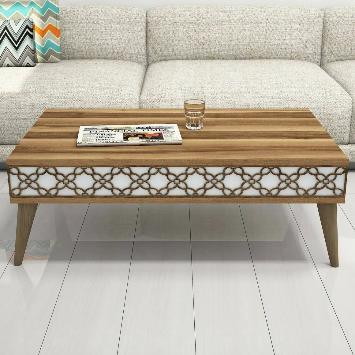 Tavolini Da Salotto > Dmora Tavolino soggiorno rettangolare noce e bianco 119x60x40h cm - Elain Bianco, Marrone Noce