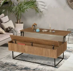 Tavolini Da Salotto|Salotto > Dmora Tavolino soggiorno rettangolare noce e nero 75x75x40h cm - Baone Nero, Marrone Noce