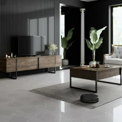 Tavolino soggiorno rettangolare noce e nero 90x60x40h cm - Lavinia