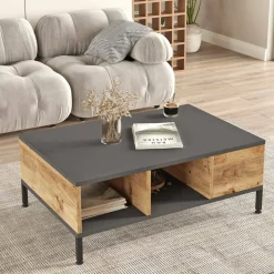 Tavolino soggiorno rettangolare quercia e antracite 90x60x33h cm - Lemie