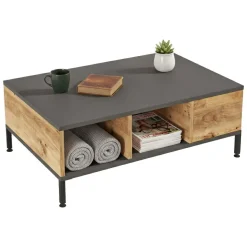 Tavolino soggiorno rettangolare quercia e antracite 90x60x33h cm - Lemie