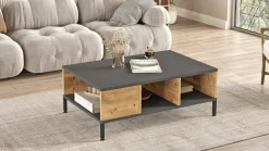 Tavolino soggiorno rettangolare quercia e antracite 90x60x33h cm - Lemie