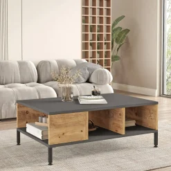 Tavolino soggiorno rettangolare quercia e antracite 90x60x33h cm - Lemie