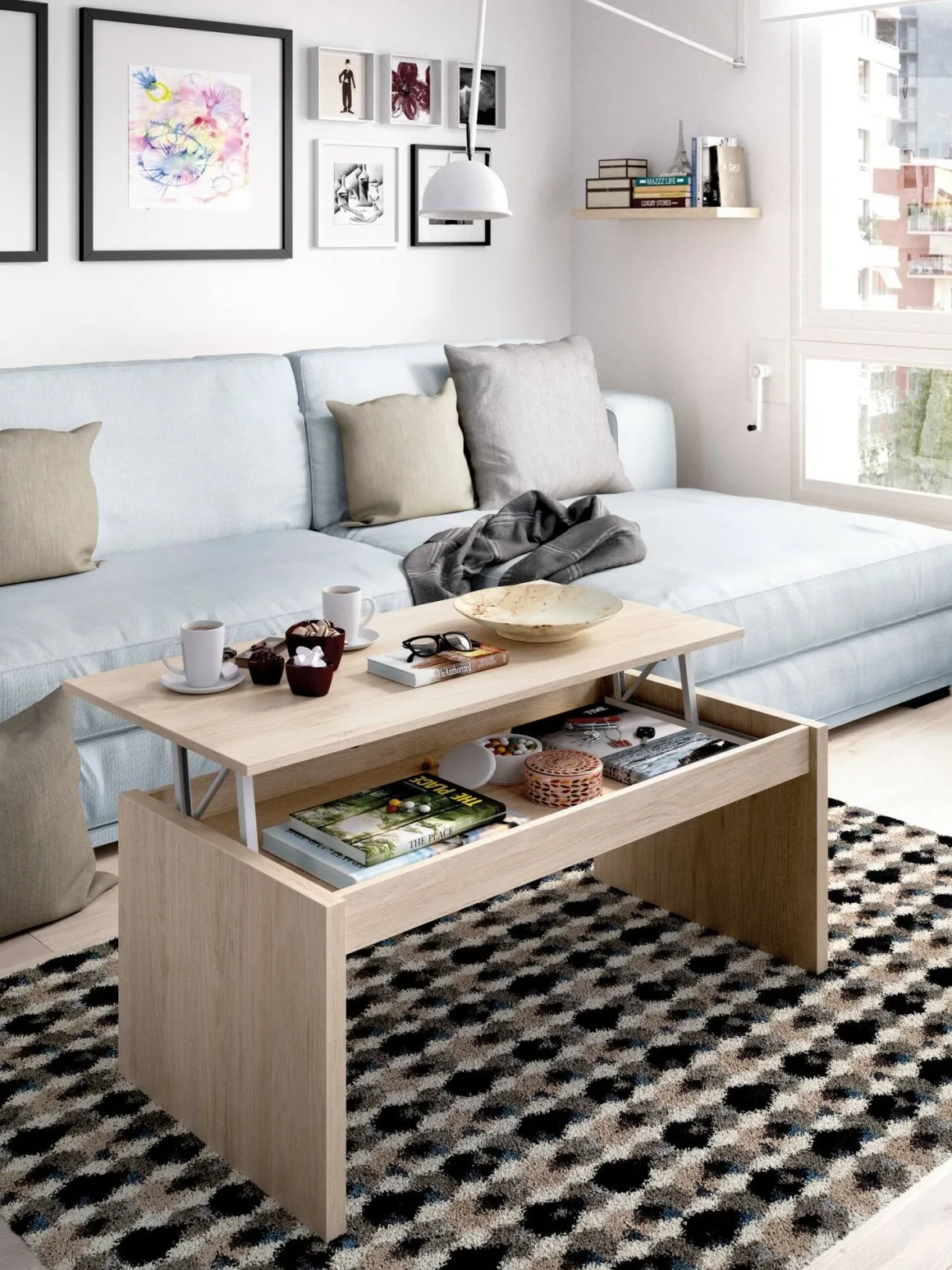 Tavolini Da Salotto|Salotto > Dmora Tavolino soggiorno rettangolare rovere e bianco 100x40x50h cm impermeabile - Axinia Bianco, Marrone Rovere