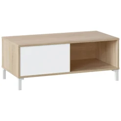 Tavolini Da Salotto|Salotto > Dmora Tavolino soggiorno rettangolare rovere e bianco 100x40x50h cm impermeabile - Axinia Bianco, Marrone Rovere